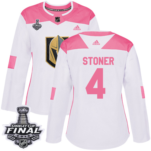 Adidas Golden Knights #4 Clayton Stoner White/Pink Authentic Fashion 2018 Stanley Cup Final Women's Stitched NHL Jersey